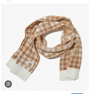 Timberland Womens Plaid Scarf Size OS Brown White Buffalo Knit Warm $60 NWT